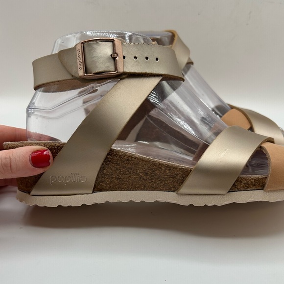 NEW Papillio by Birkenstock LOLA Leather Frosted Metallic Tan Gold  Sandal 39 - Picture 8 of 14